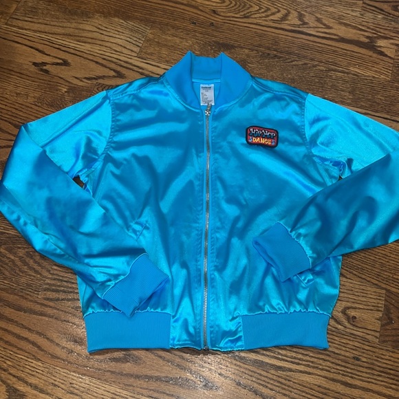Girls satin bomber jacket and pop art leggings size 8. Great 90s costume! - Picture 2 of 9